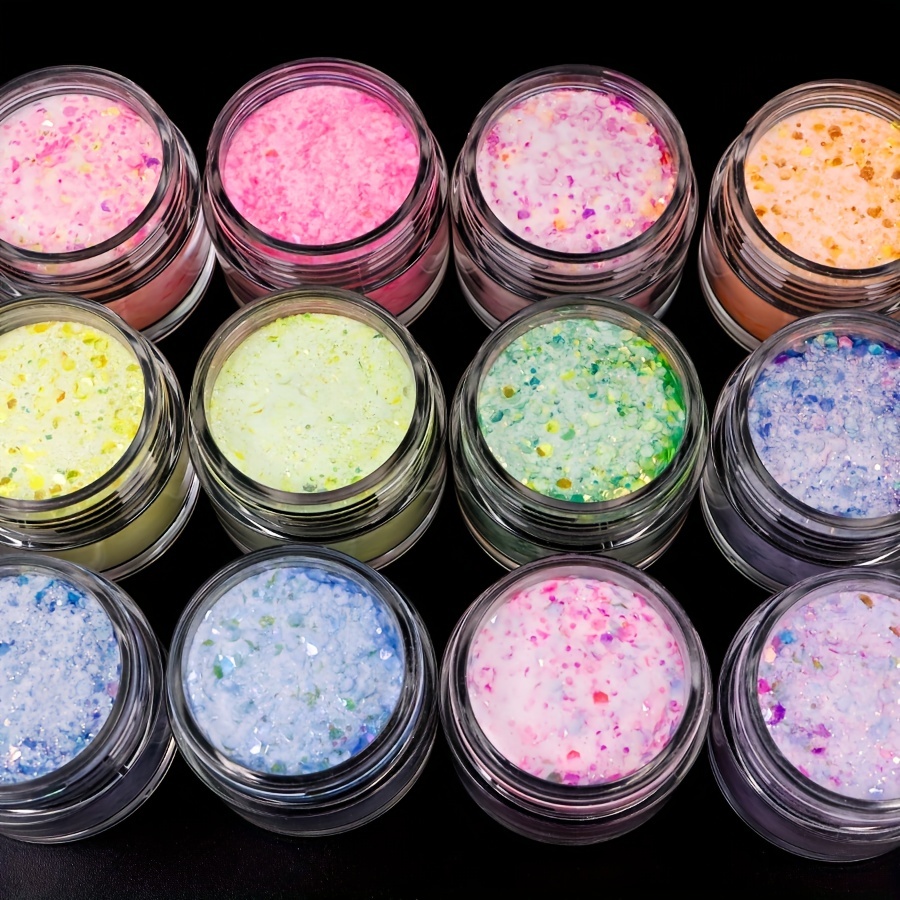 12 Jars (12Colors Nail Powder ) Colored GLOW IN THE DARK
