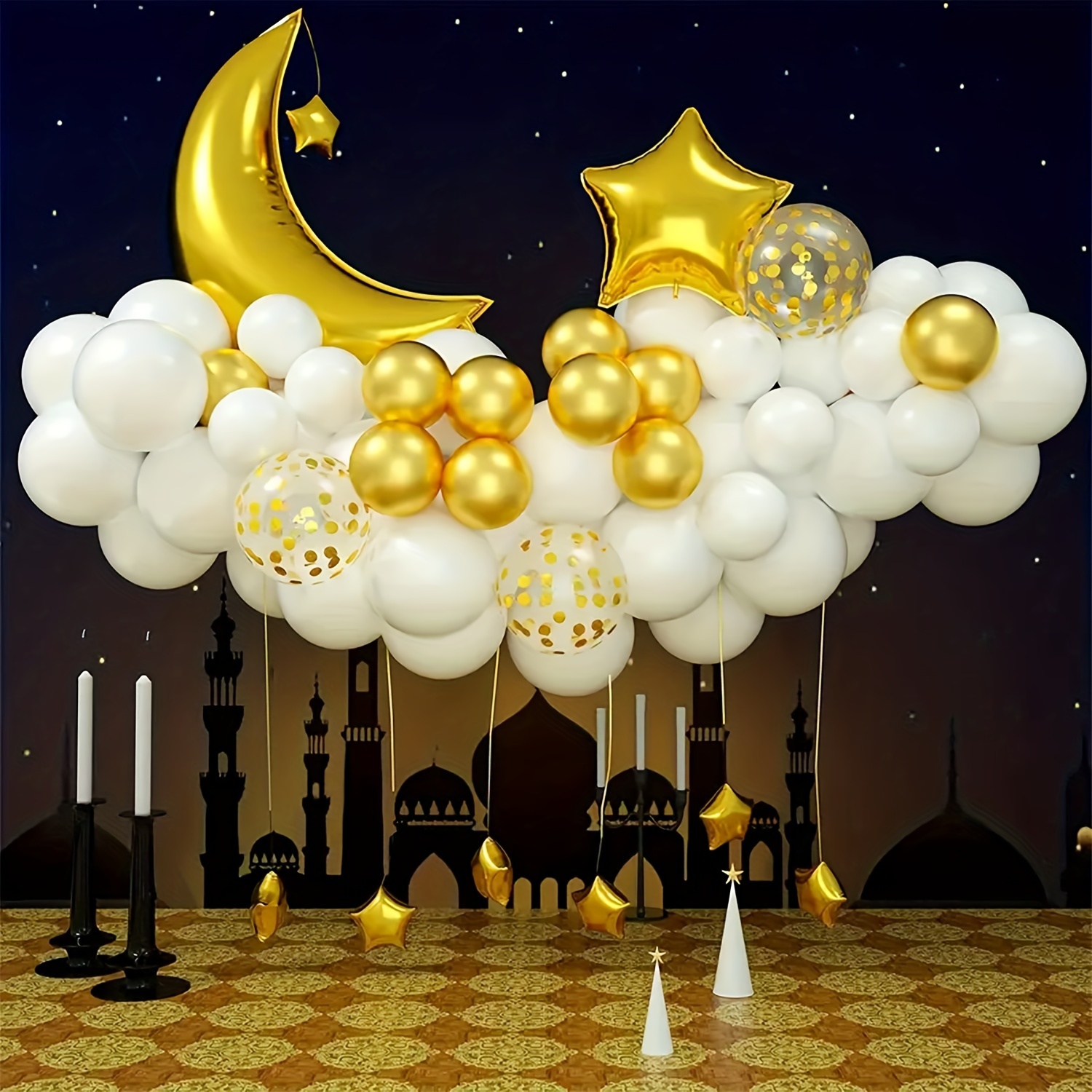 Ramadan Decorations, Eid Mubarak Balloon Garland Arch Kit Gold and Black  Party Decorations with Moon Star Foil Balloons Ramadan Kareem Decorations  for