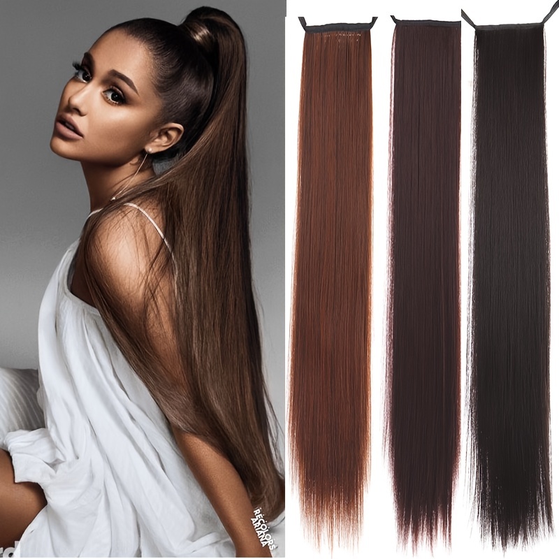 Synthetic Ponytail Wig Long Straight Pull Cord Clip Hair Temu