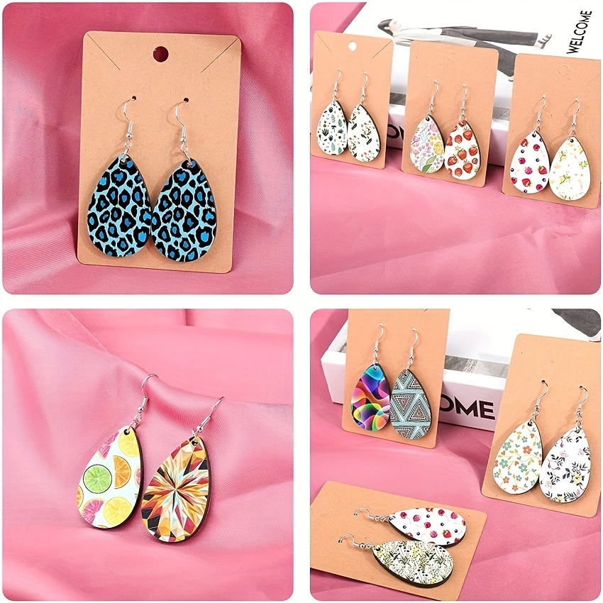 24pcs Sublimation Earring Blanks Bulk Wood Earrings Blanks with Protective Film - Unfinished MDF Long Earrings for Sublimation Printing with Hooks