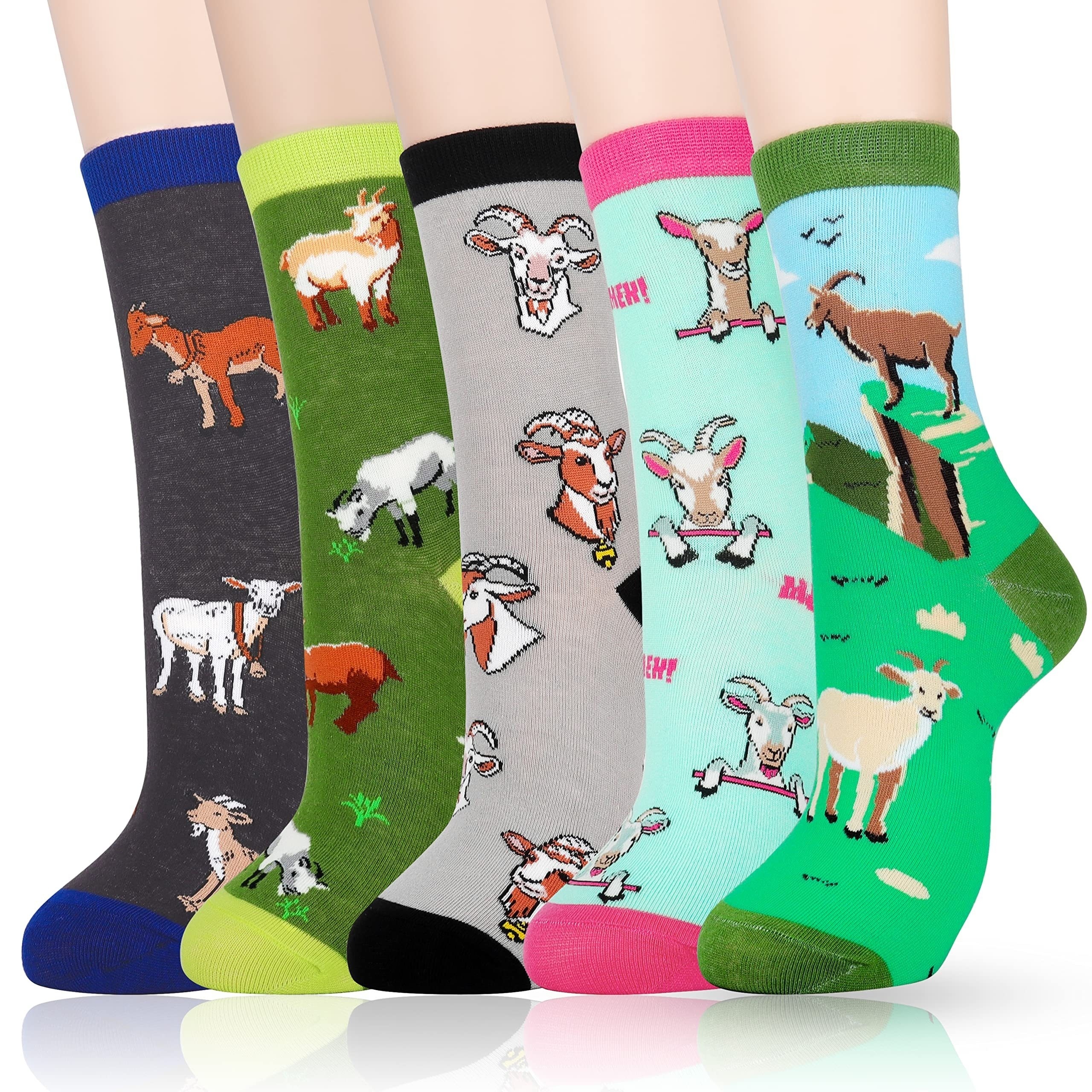 

5 Pairs Goat Pattern Mid Calf Socks, Breathable Crew Socks For Women For Eid Al-adha