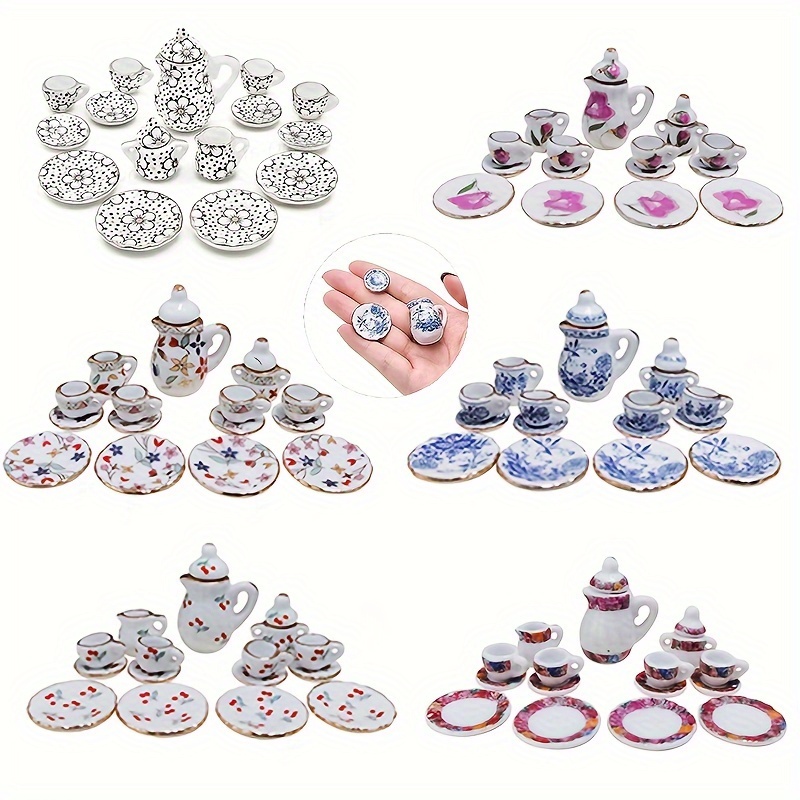 Mini Ceramic Tea Set 1:12 Miniature Flower Pattern Kitchen - Temu