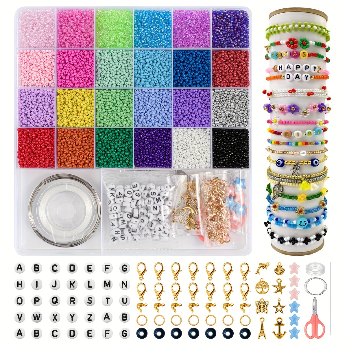 Feildoo 30 Crafts Glass Seed Beads 2mm Tiny Round Beads Assorted Kit with  Organizer Box for Jewelry Making, N#009 