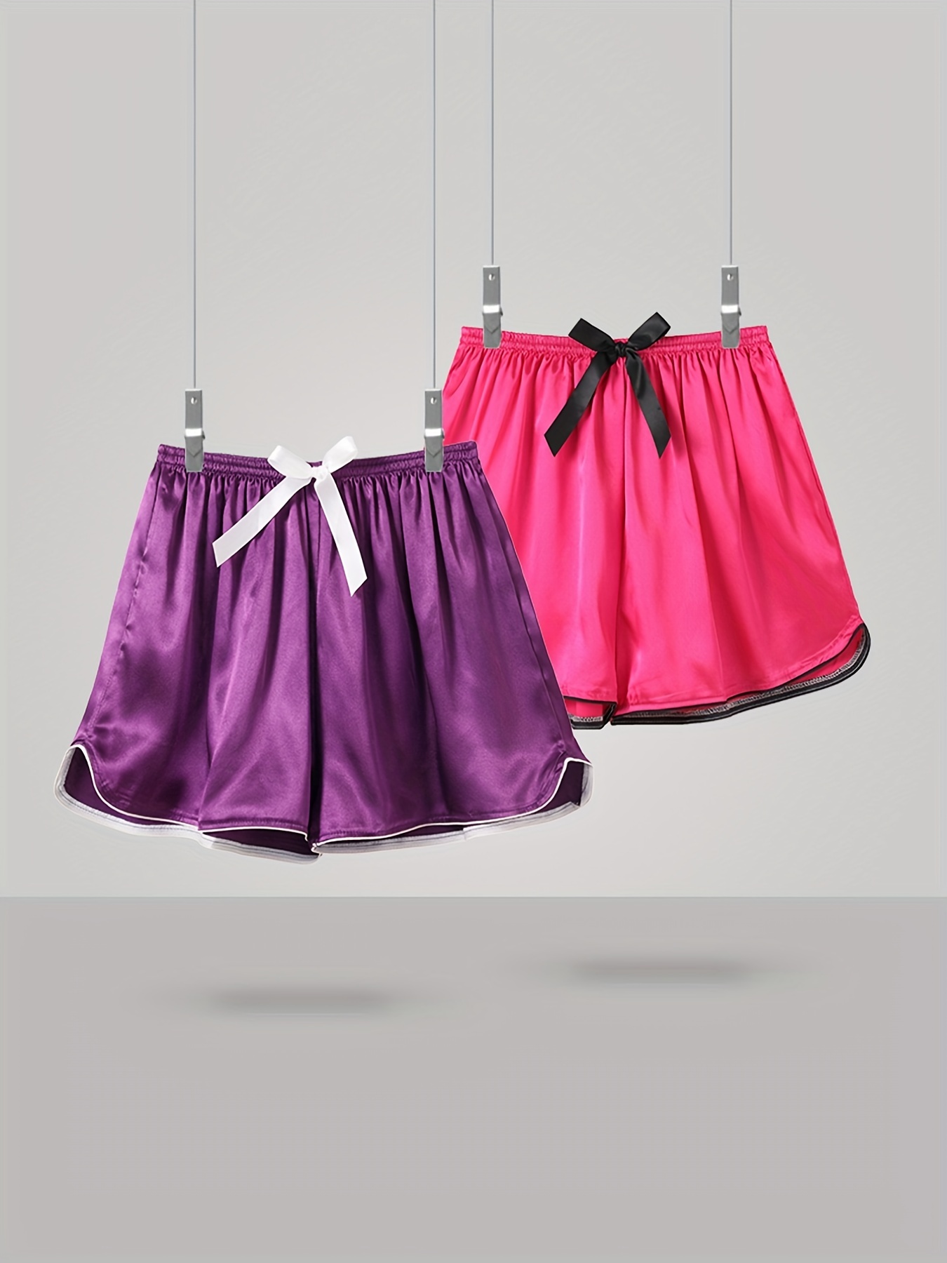2 Sets Bow Satin Sleep Shorts Women's Sleepwear