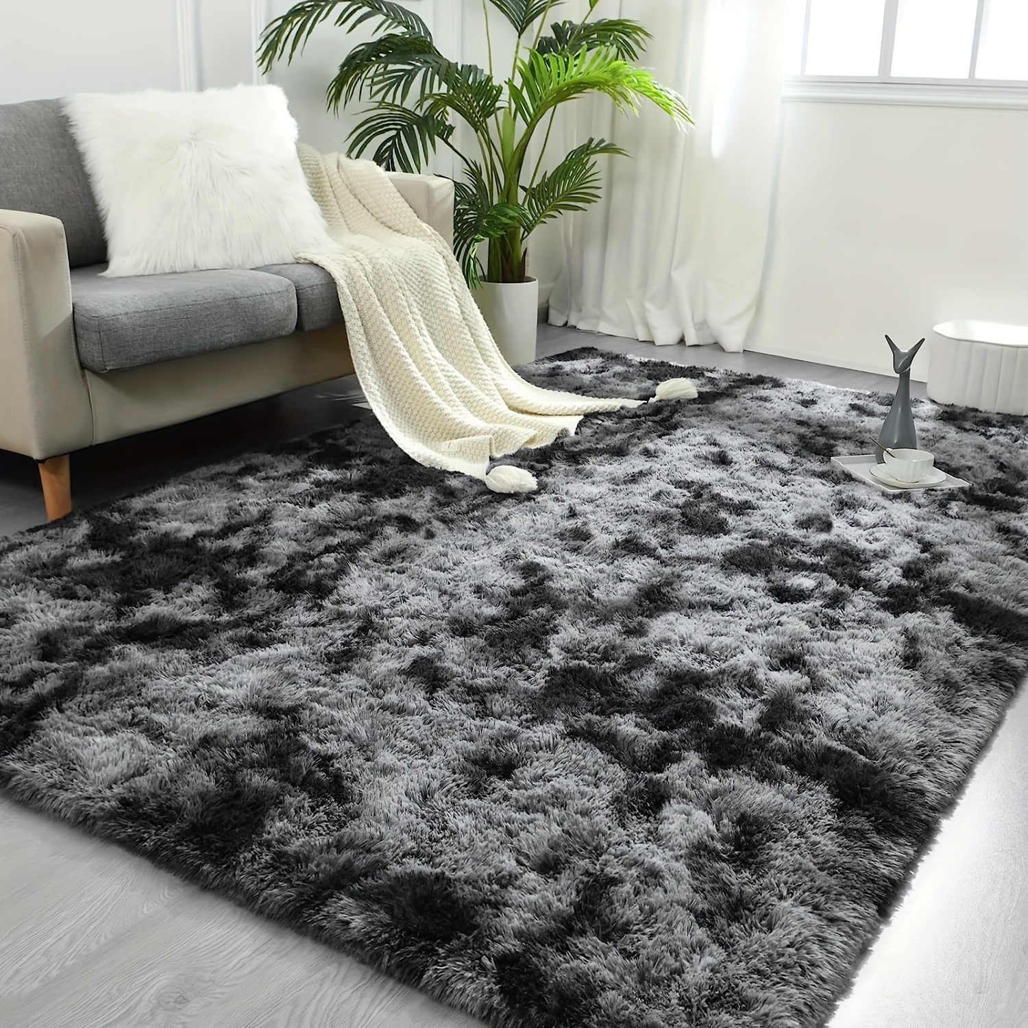 Alfombras grandes de área de 4 x 6 pies para sala de estar, alfombra  moderna súper suave y esponjosa, alfombra de interior teñida gris claro  para