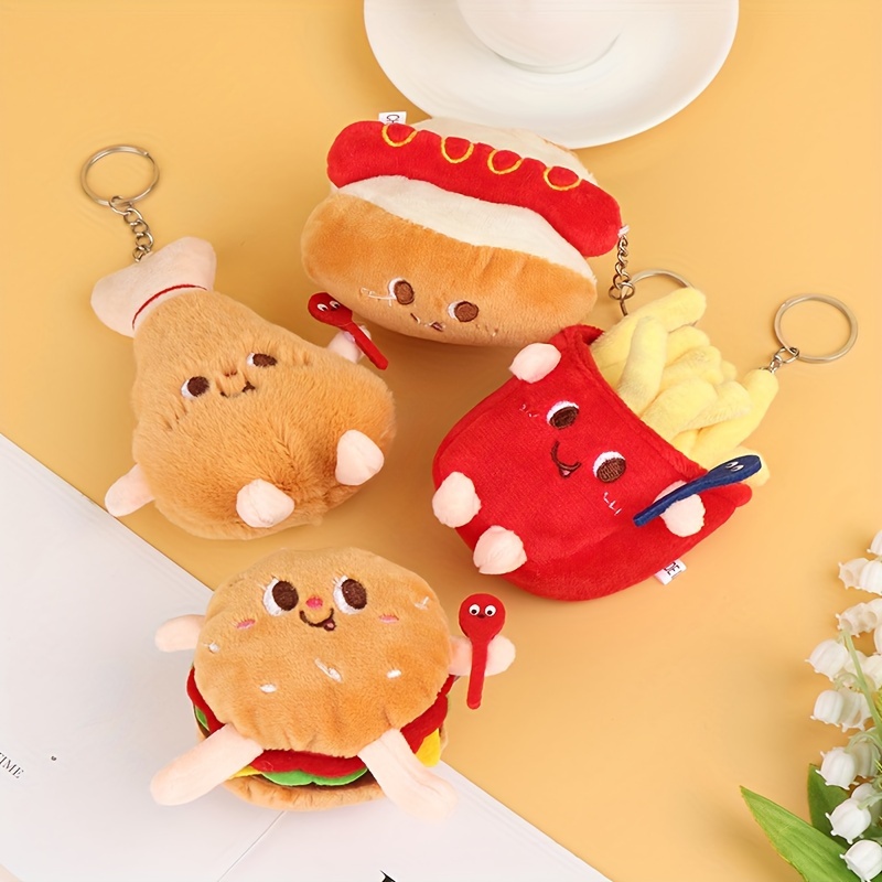 Creative Imitation Fries Hamburger Hot Dog Kawaii Plush Keychain For Women  Men Cute Fashion Bag Pendant Accessorie Car Key chain