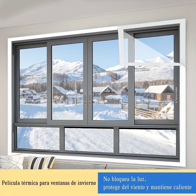 Película aislante para ventana, cortina cálida de aluminio con cinta  mágica, ventanas selladas, aislamiento acústico grueso, resistente al  viento y