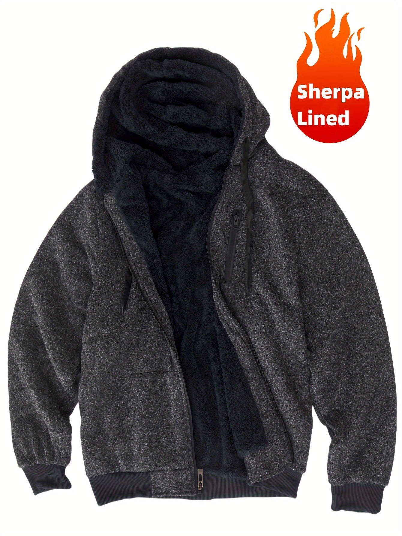 Men's Casual Warm Thin Fleece Zip Hoodie Fall Winter - Temu
