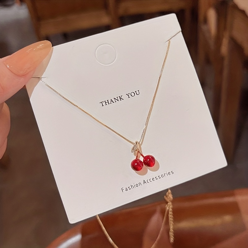 Golden Red Cherries Pendant Necklace, Zirconia Choker