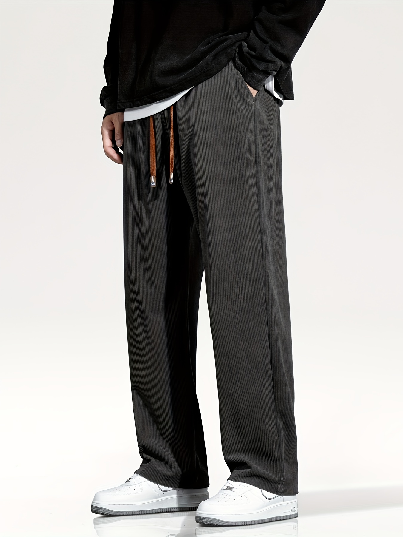 Solid Zipper Design Pants Casual Contrast Faux Leather - Temu