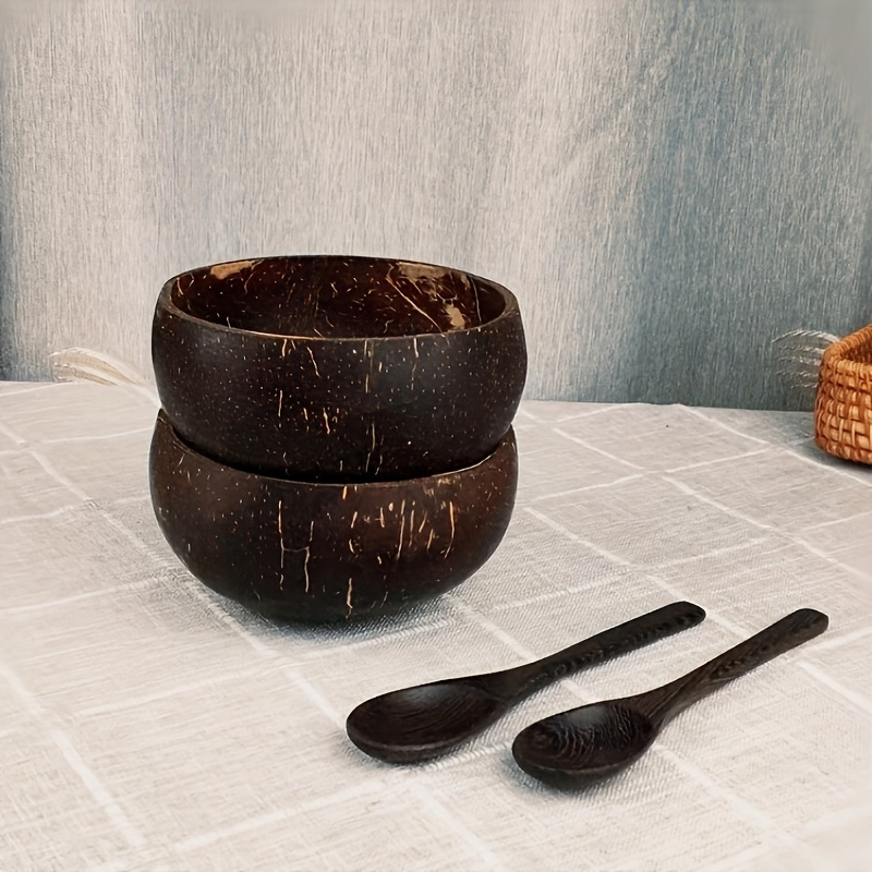 Natural Coconut Bowl Set Coconut Bowls With Spoons Natural - Temu