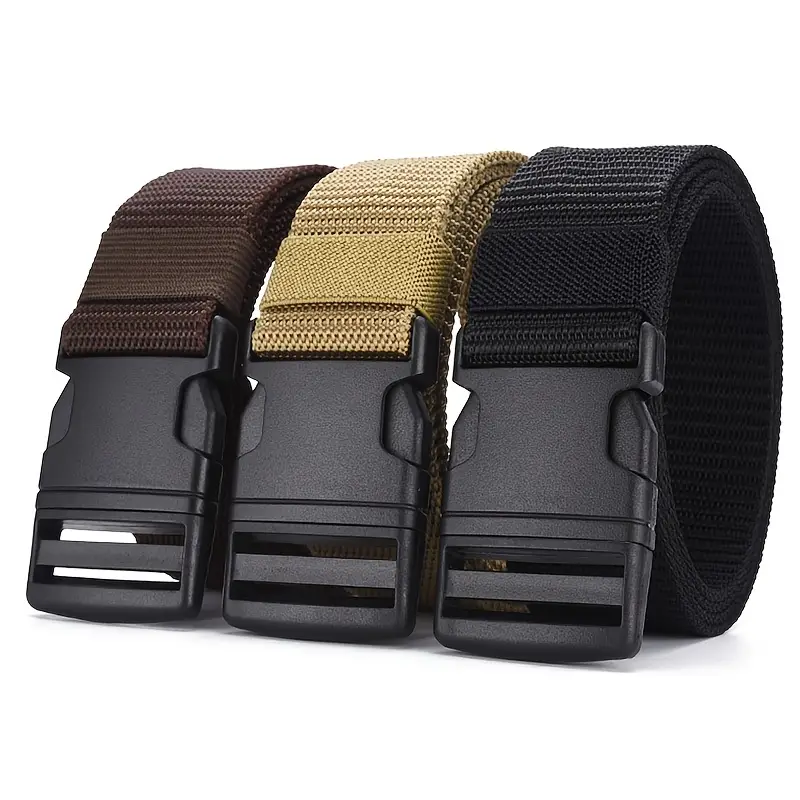 Black Casual 1pc Belt, Men's Imitation Nylon Belt Canvas Without Metal Plastic Buckle Outdoor Sports Woven Colors Work Belt,Temu