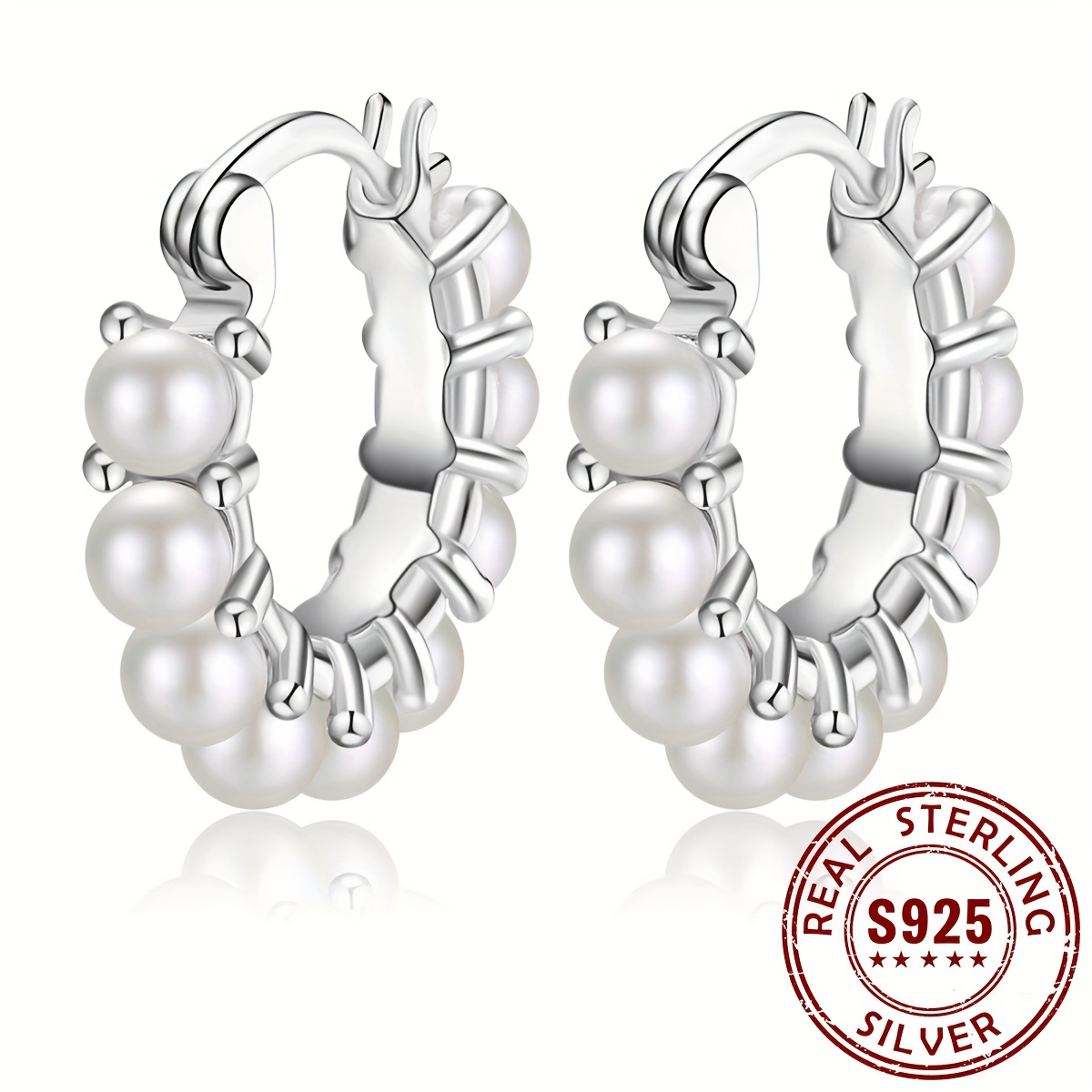 

925 Sterling Silver Hoop Earrings Full Of Imitation Pearl Elegant Luxury Style Dating Wedding Ear Decor Favorable Ear Ornaments