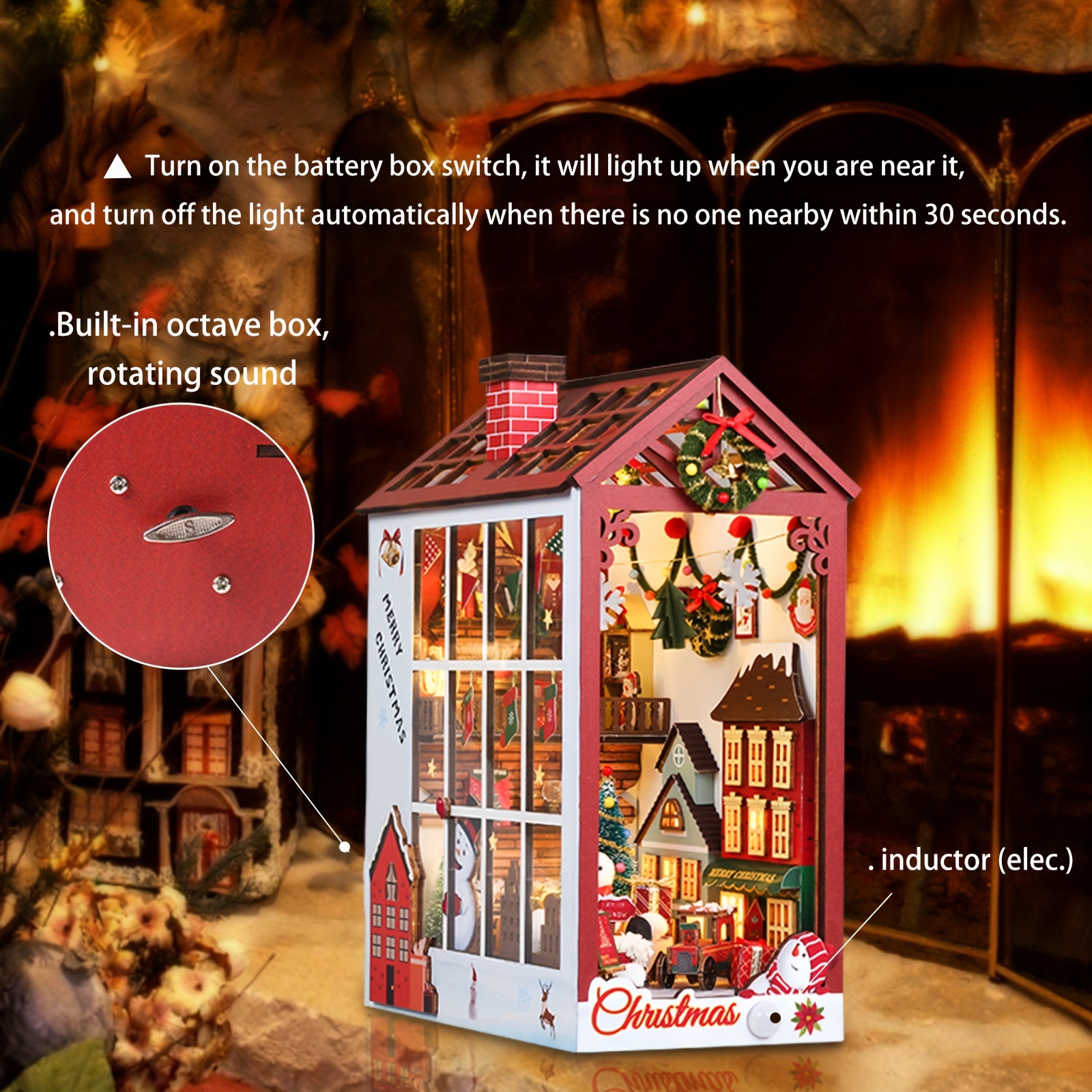 Book Nook Diy 3d Wooden Puzzle Led Christmas Decorations - Temu