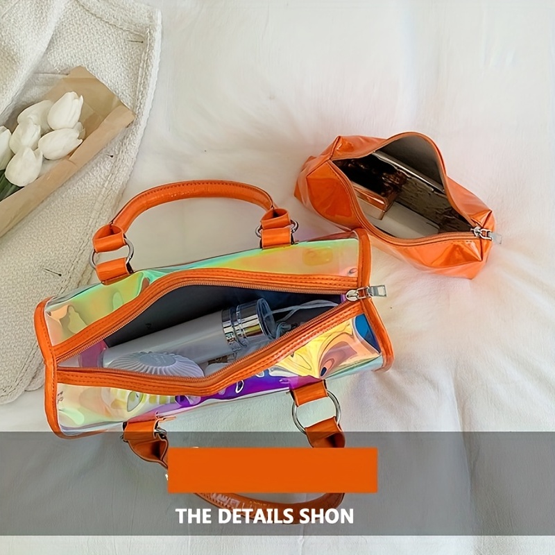 Clear Laser Handbag Set, Women's Holographic Boston Bag, Fashion Satchel  Purse With Inner Pouch - Temu