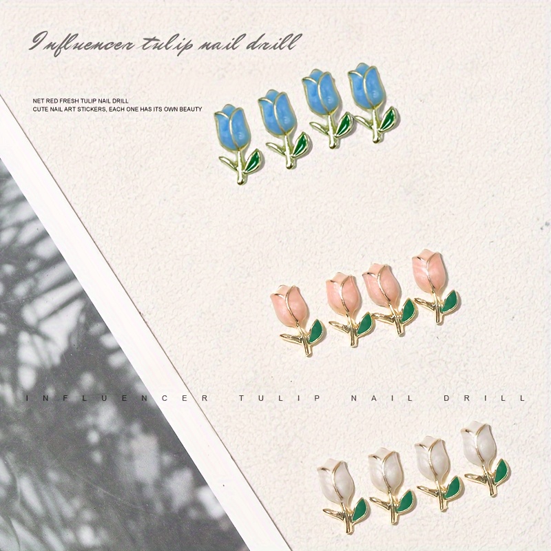 Tulip Nail Charms With Rhinestones,flower Nail Art Accessories For