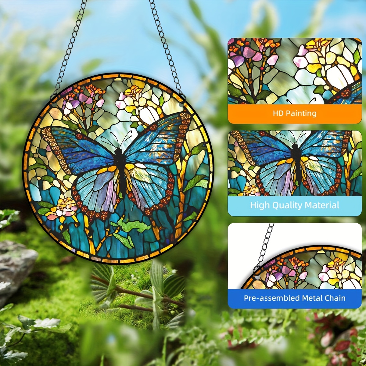 3D Metal Monarch Butterfly Wall Art, Stained Glass Hanging Butterfly Window  Craft Decorations