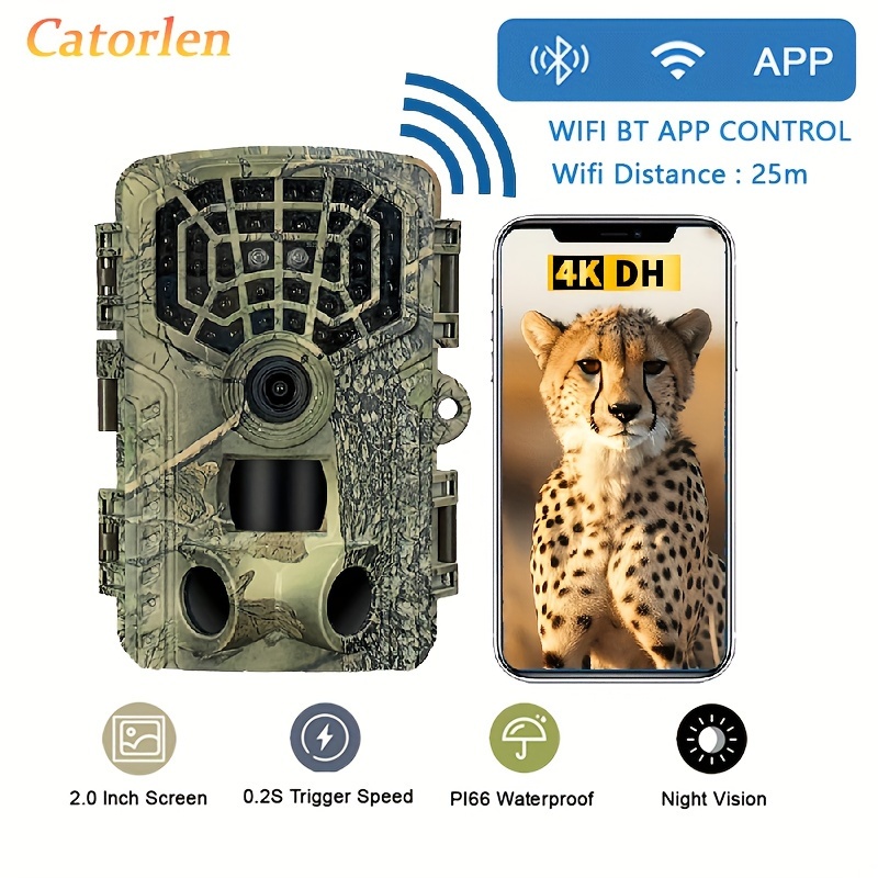 High And Level Series Product With WIFI The Trail Camera Is Easy To Use And Can Be Fitted Up To A 256GB TF Card To Capture Wildlife Images. The Camera Can Produce Up To 4K Video & 48MP Photo （Not Included TF Card And Battery）