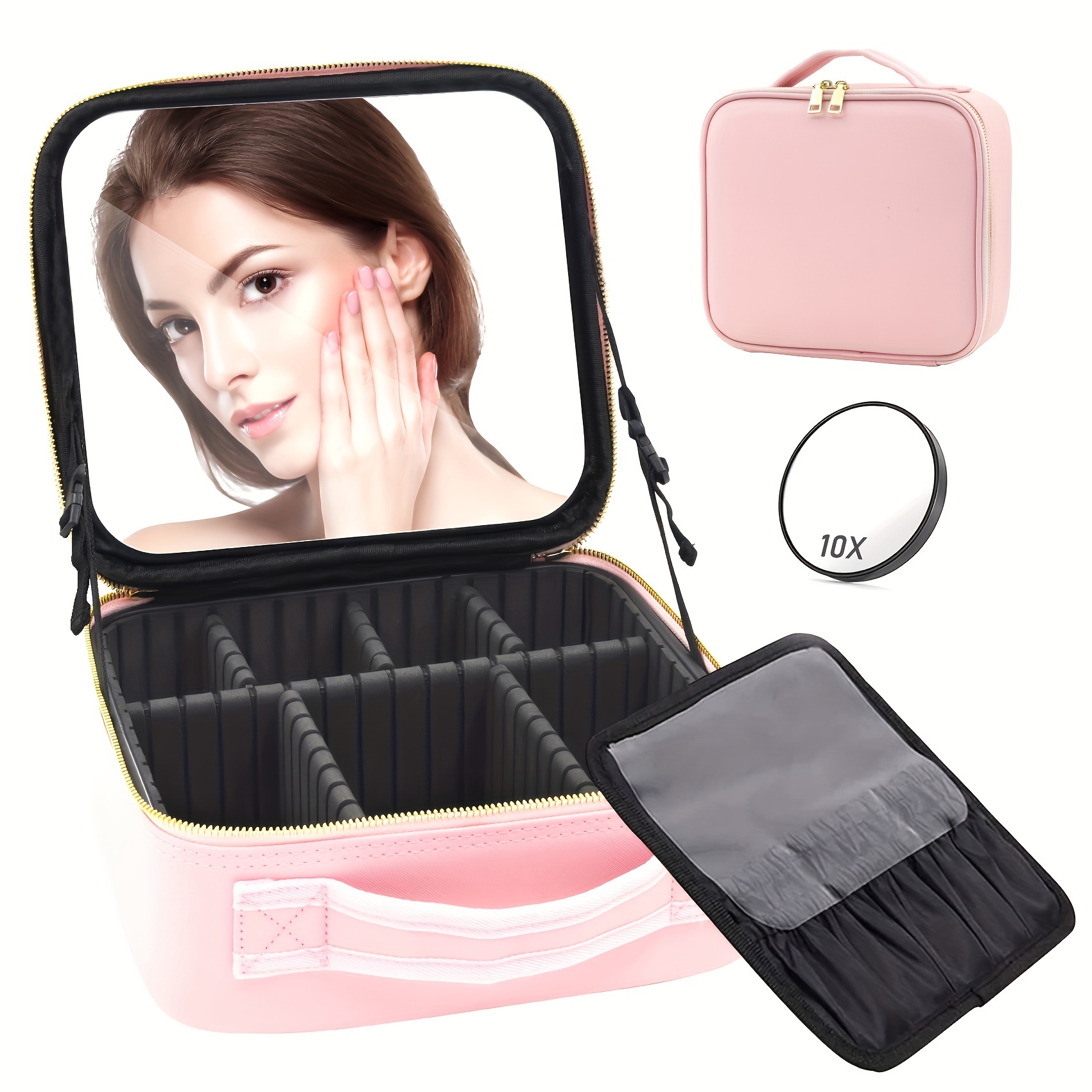 Bolsa De Viaje Organizador Maletín Para Maquillaje Con Espejo Caja  Cosméticos 