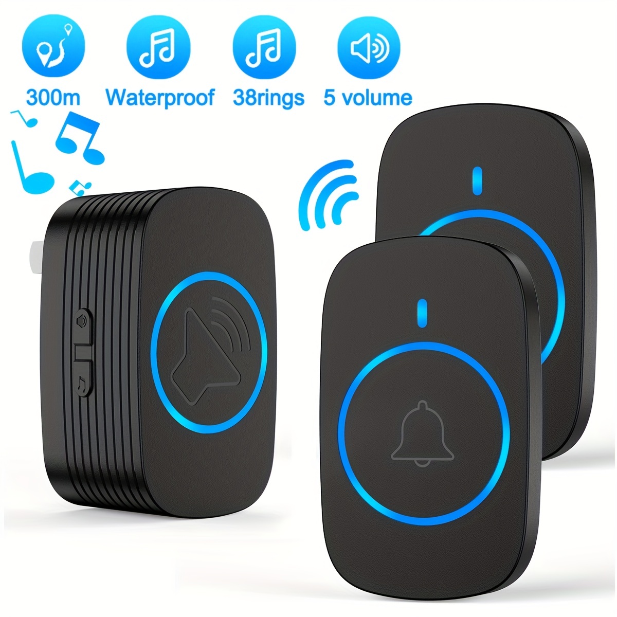 Wireless Doorbell Battery Operated Vibrating LED Flashing, Wireless  Doorbells for Home,Hearing Impaired Doorbell chime Kit,Battery Powered 4  Working