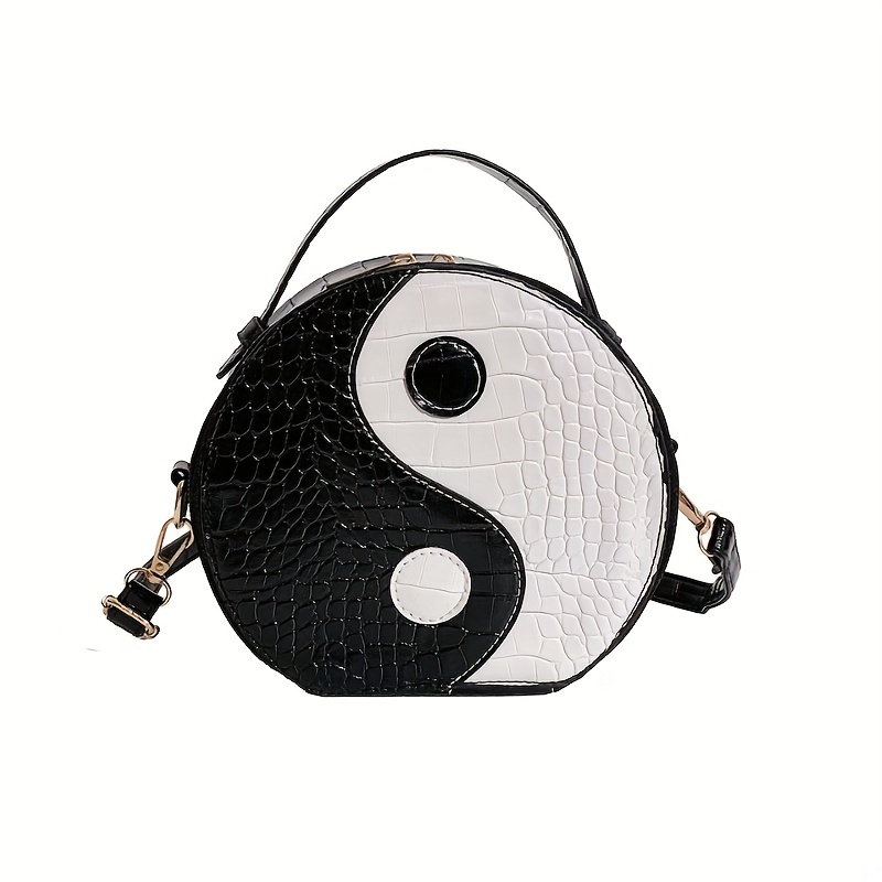 Crocodile Embossed Circle Bag Yin & Yang Crossbody Handbag