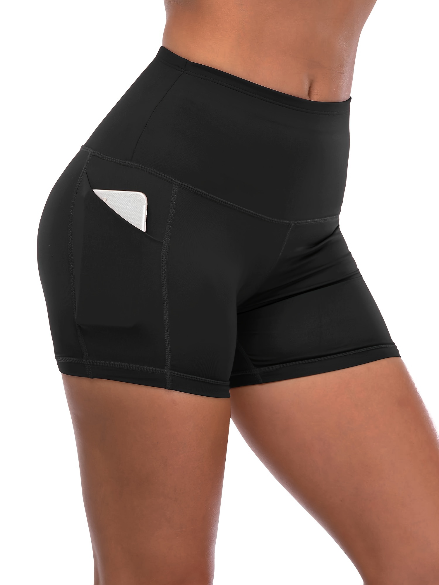 Women High Waist Yoga Shorts With Side Pockets Workout Running Compression  Athletic Biker Shorts Slim Knee-Length Bottoms Yogaes - AliExpress
