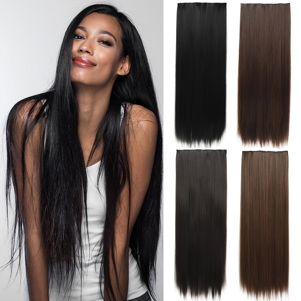 16 clips Long Straight Synthetic Blonde Hair Extensions Clips in High  Temperature Fiber Black Brown 6Pcs/set Natural Hairpiece