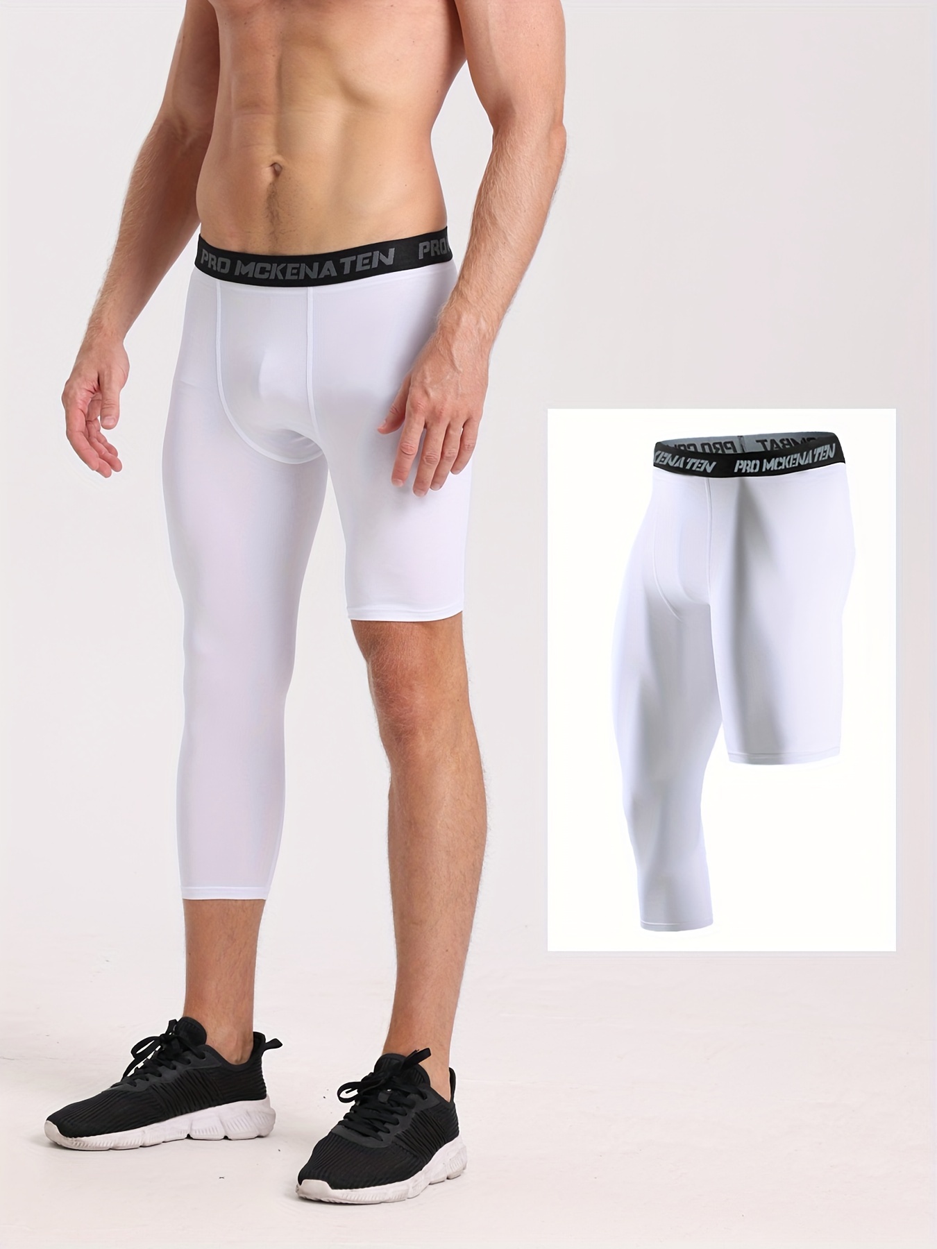Men's 3/4 One Leg Compression Capri Tights Pants Athletic Base Layer  Underwear 