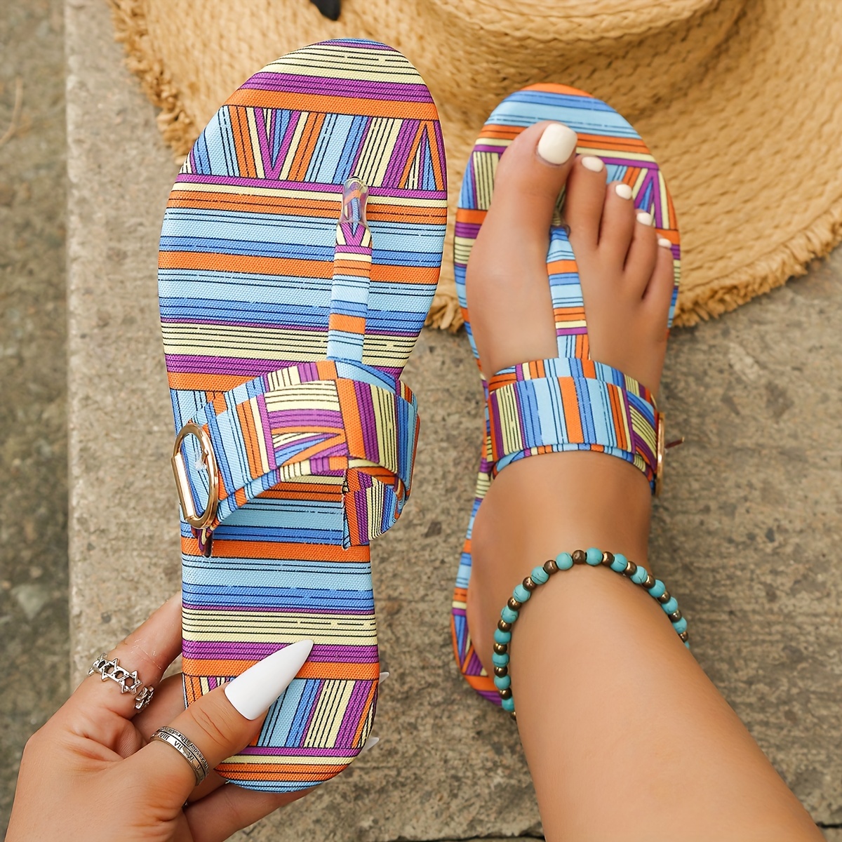 Sanuk Flip Flops Womenwomen's Summer Rainbow Flip Flops - Non-slip Beach  Sandals With Fur
