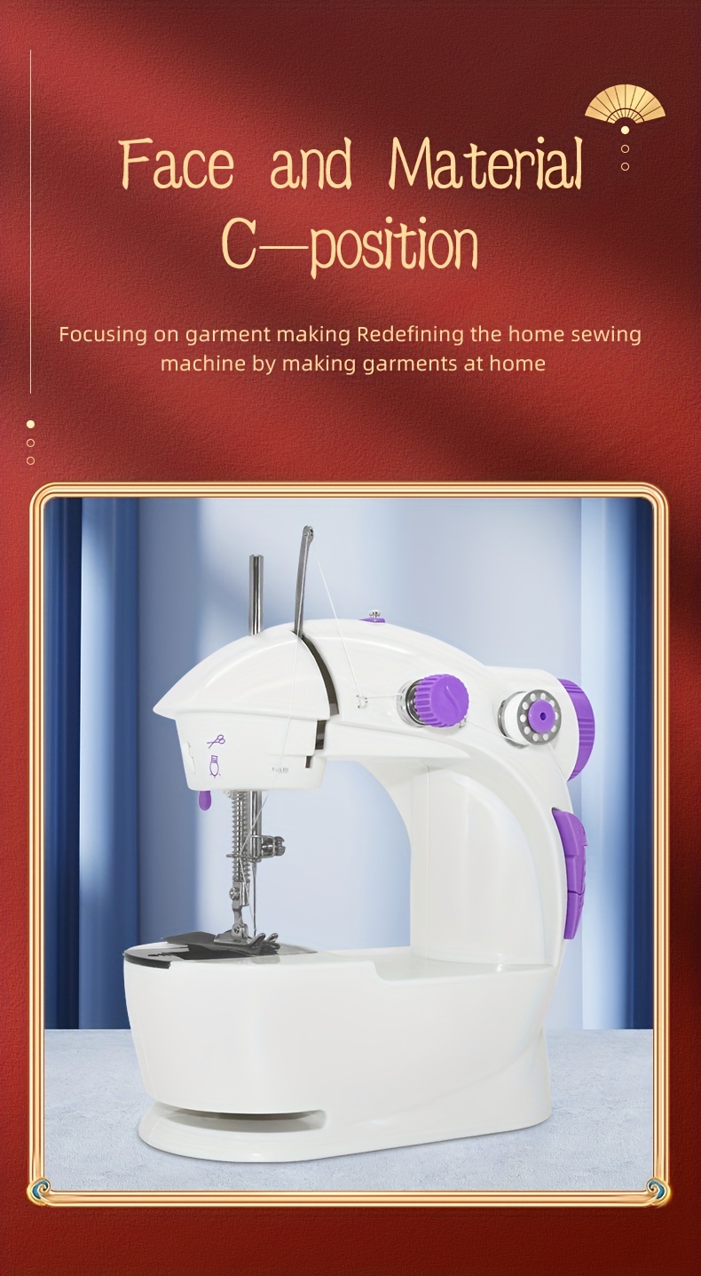 Mini máquina de coser, máquinas de coser eléctricas portátiles, mini  herramienta de bordado multifuncional para escritorio doméstico (enchufe de  EE.