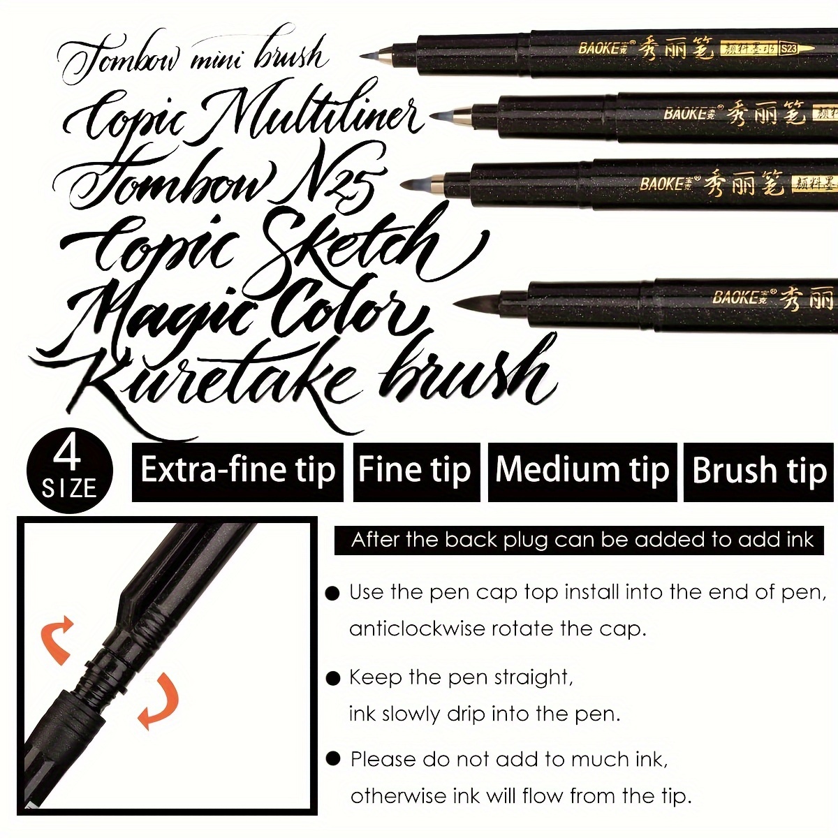 6pcs Calligraphy Pens, Hand Lettering Pens, Calligraphy Brush Pen