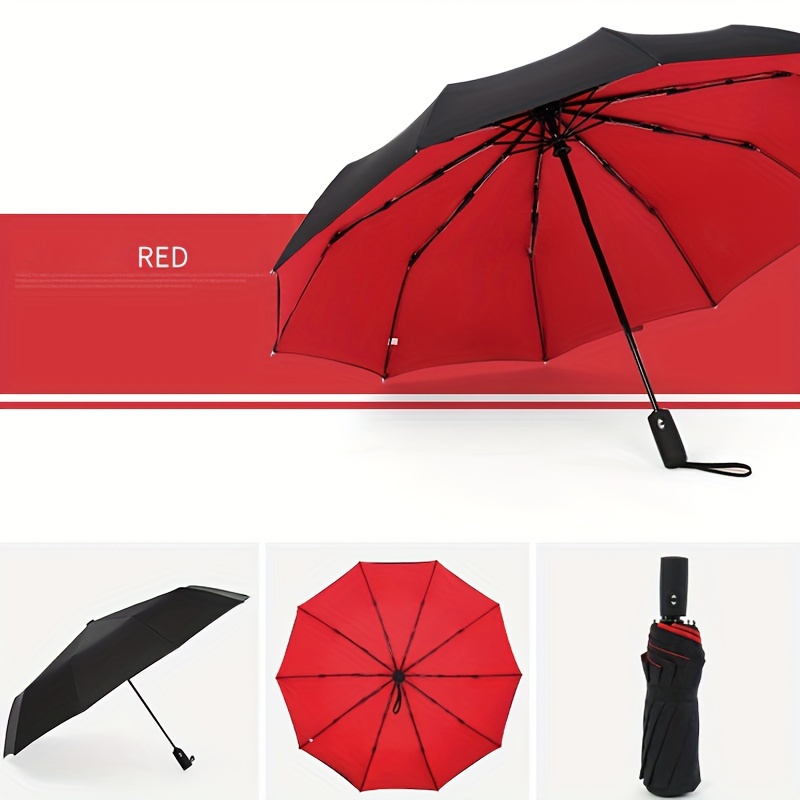 TEMU Windproof Automatic Umbrella For Men And Women - Large 10-rib Folding Design, Dual-layer With Uv Protection, Stylish Handle