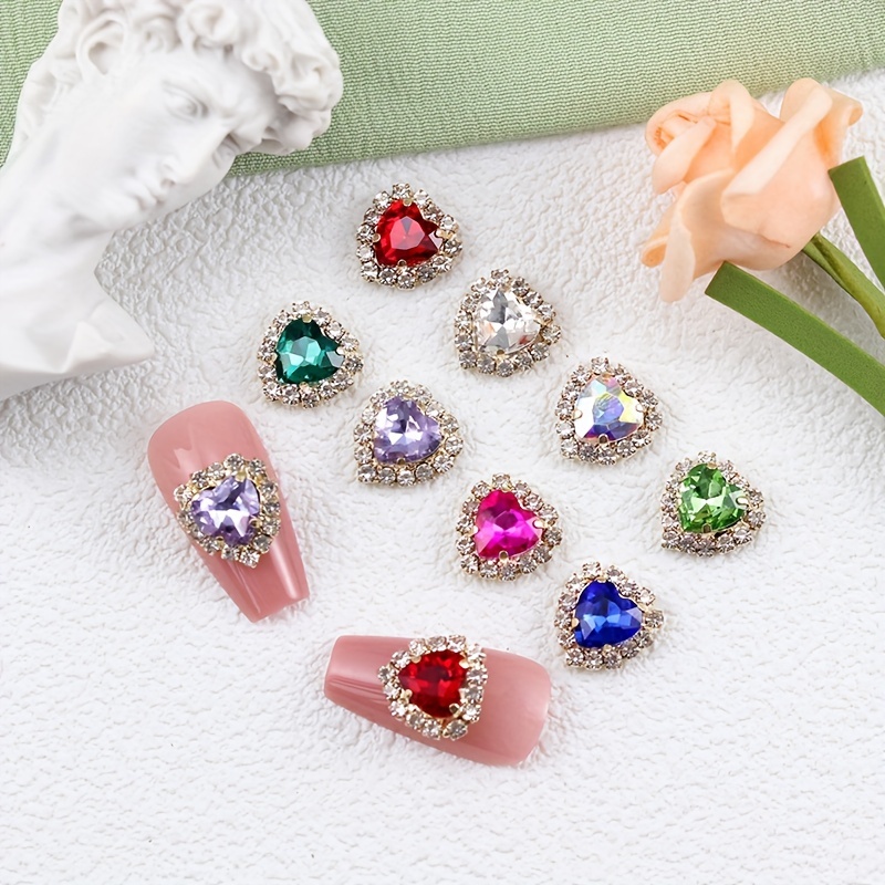 10Pcs Heart Diamond Nail Gems 3D Heart Ring Nail Rhinestones Alloy Heart  Nail Charms Luxury Nail Jewels Nail Art Accessories - AliExpress