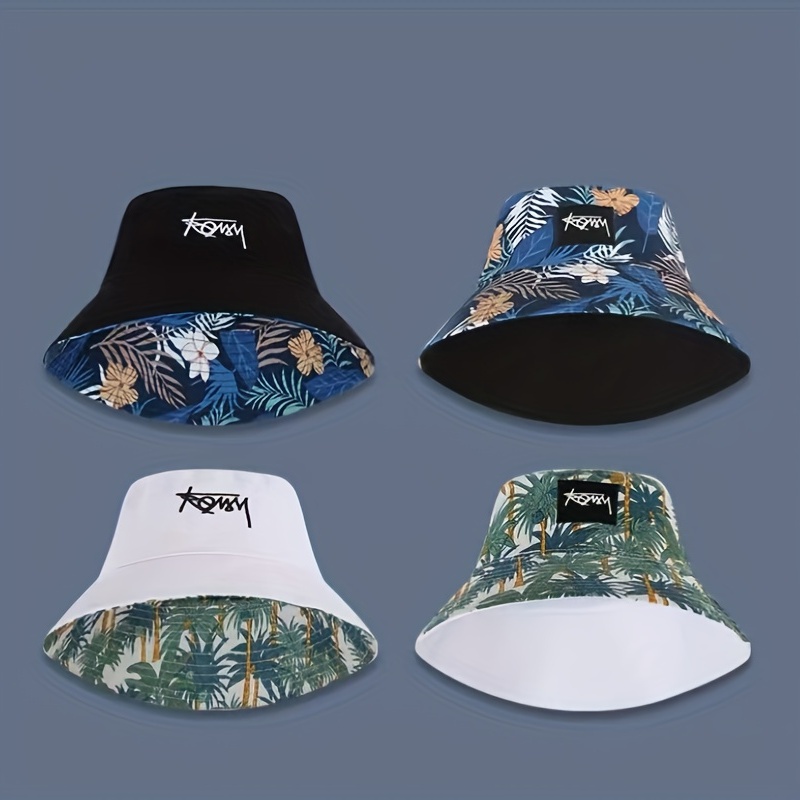 Stay Cool & Protected In Style: Hawaii Reversible Bucket Hat - UV  Protection & Striped Plant Print