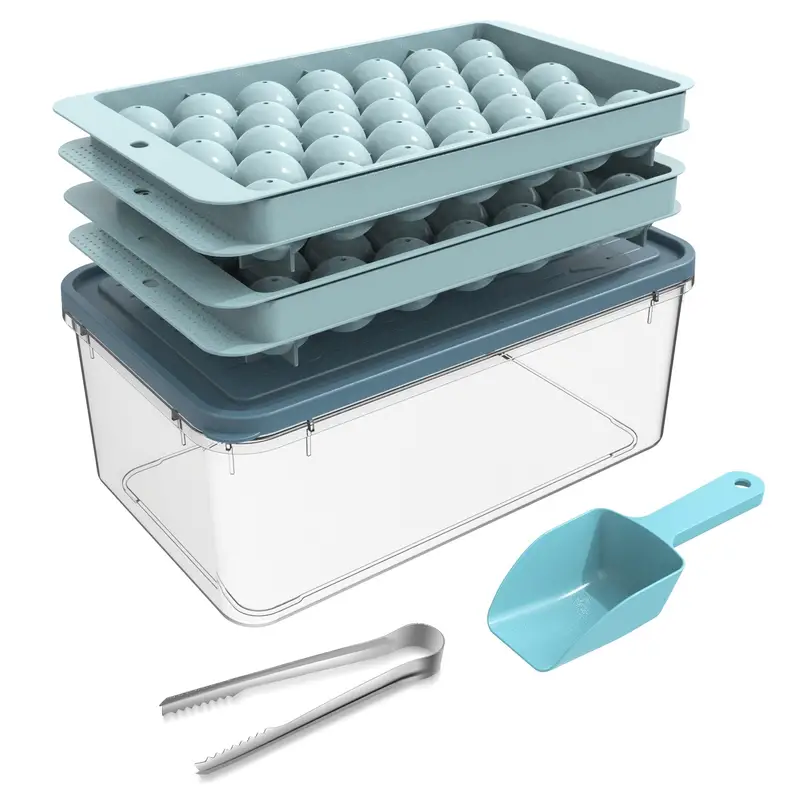 Ice Cube Tray Round Ice Trays For Freezer With Lid And Bin - Temu