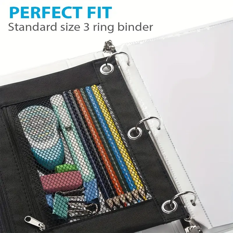 Sooez Binder Pouch 2 Pack Pencil Pouch 3 Ring Fabric Pencil Pouches Black Pencil Case Pencil Bags Pencil Bags with Zipper Zippered Pencil Pouch for