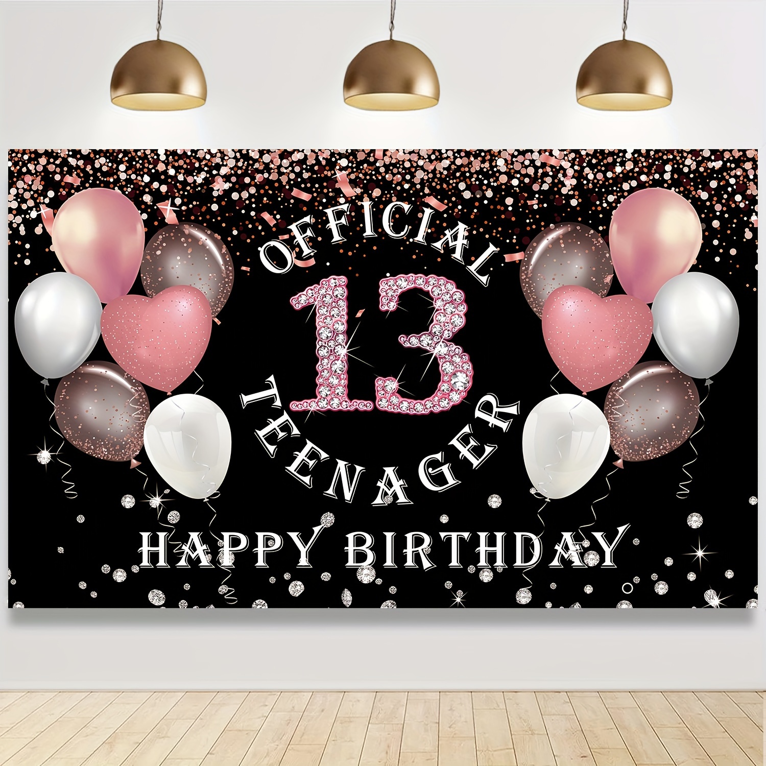 Decoraciones de cumpleaños número 13 para niñas, oro rosa y negro,  decoraciones de cumpleaños de niña de 13 años, pancarta de feliz cumpleaños  número