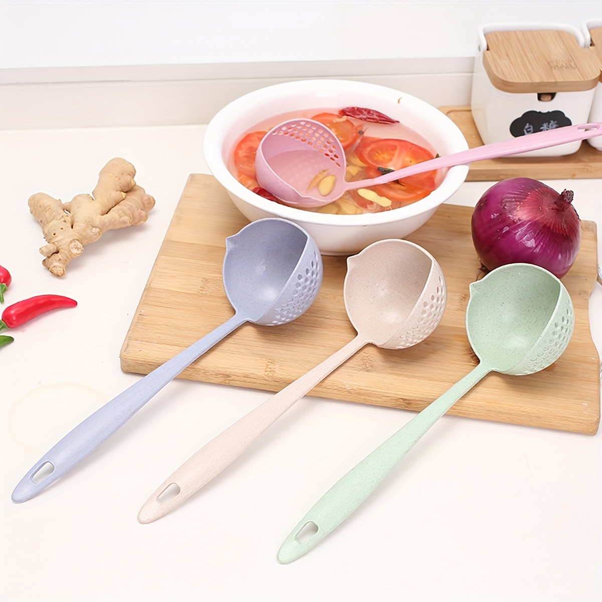 Multifunctional Wheat Straw Soup Ladle, Skimmer, Spoon, Hot Pot Ladle With  Filter, Long Handle, Kitchen Utensils