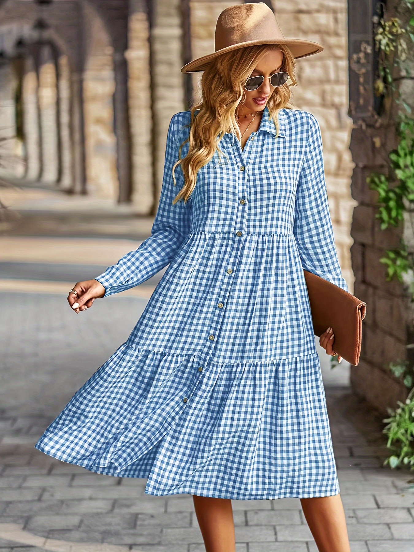 elegant long sleeve collar dress a line machine - Temu