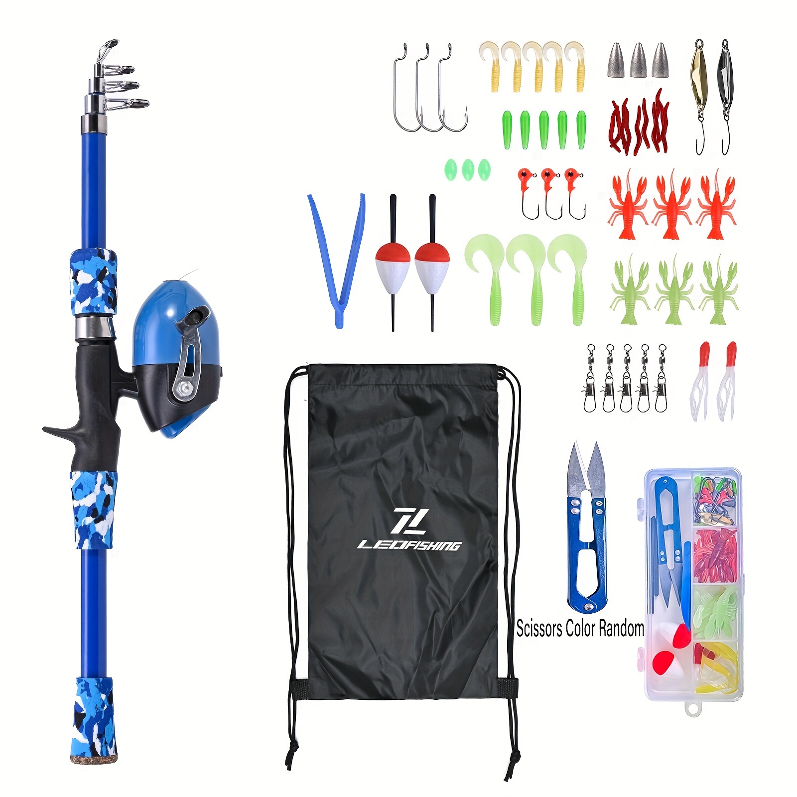 Portable Fishing Rod Set, Telescopic Fishing Rod And Reel Lure Case Kits  With Carry Bag For Youth Fishing And Beginner, 165cm/5.41ft