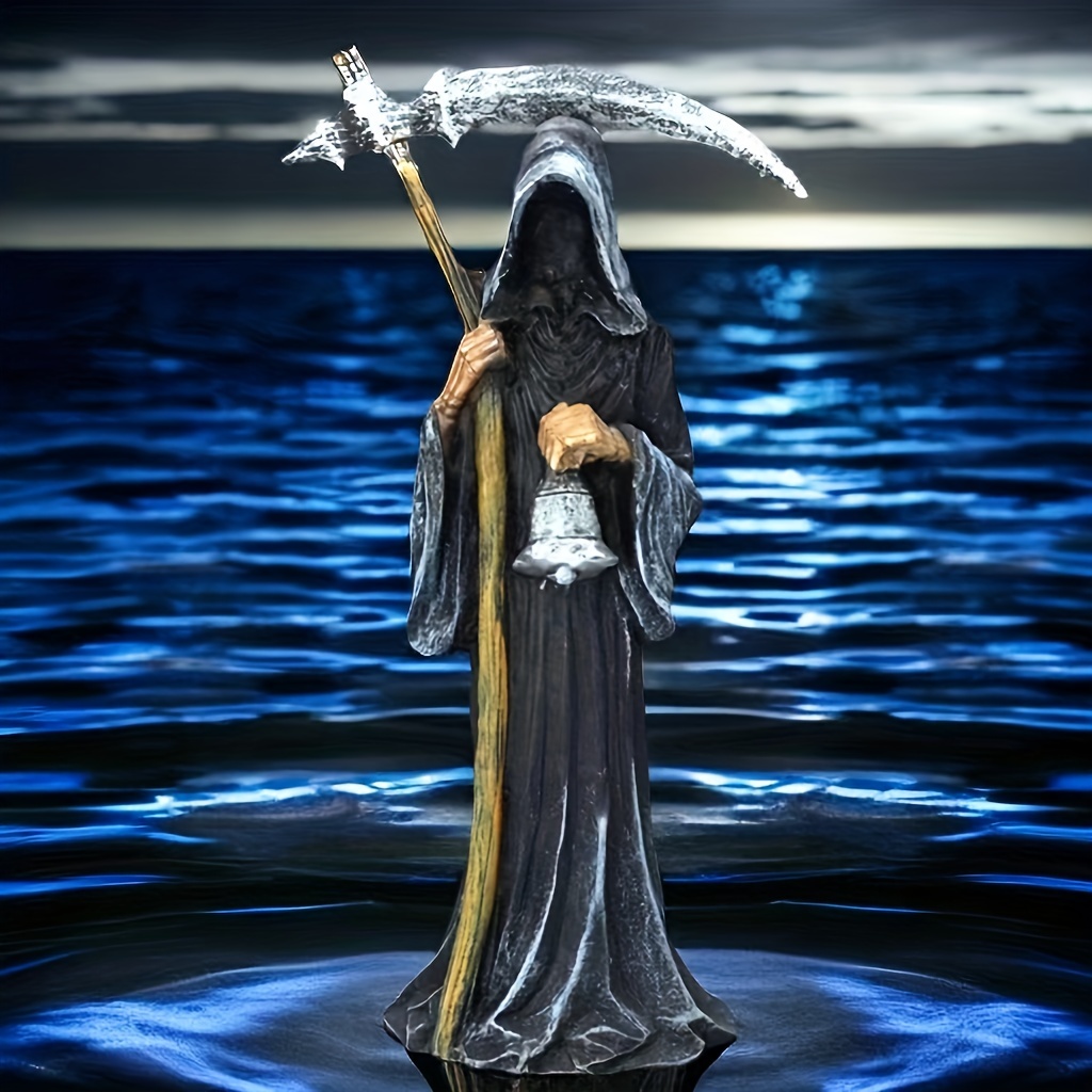 Grim Reaper Sitting Statue Gothic Scary Art Decor Schwarze - Temu