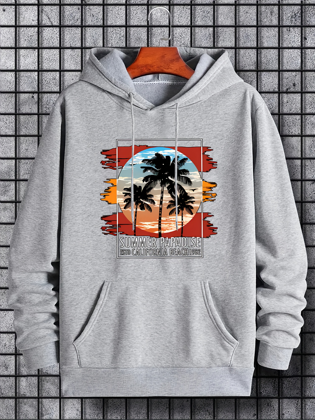 Men's Palm Tree Graphic Hoodie Drawstring Hooded Sweatshirt