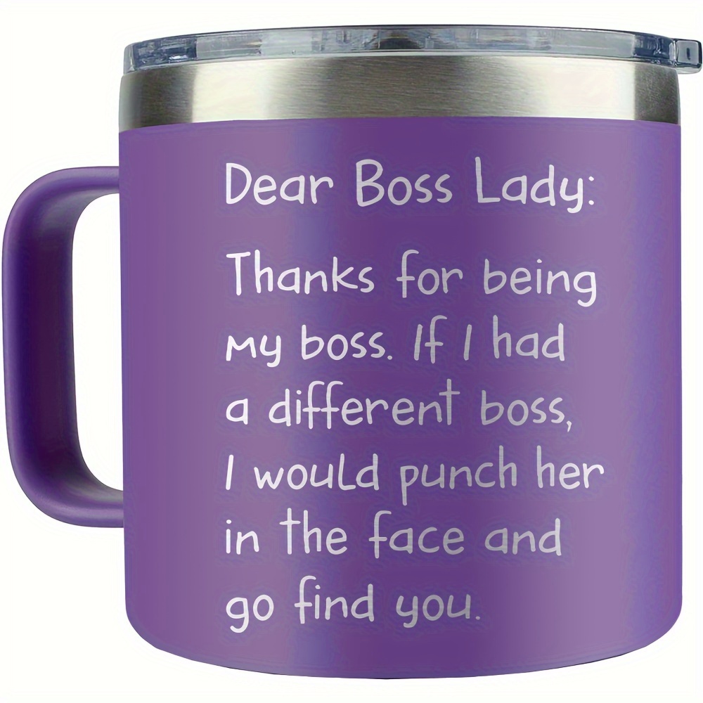 

1pc Female Boss Lady Cup, Double Wall Insulated Coffee Mug With Handle, Stainless Steel Travel Mug, Thank-you Gift, 14 Oz