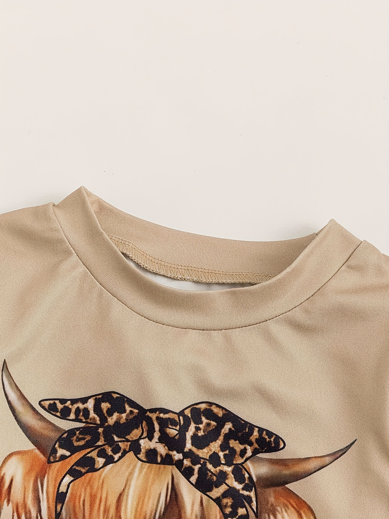 Baby Girls Cute Bull Round Neck T shirt Leopard Graphic Temu