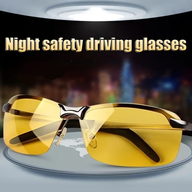 1/2pcs Anti-Glare Driving Night Vision Glasses for Men Women Drivers Sunglasses Semi Rimless Eyeglasses Goggles,Temu
