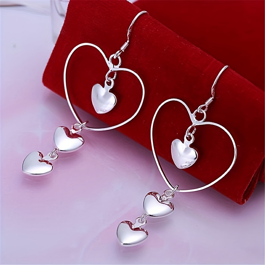 

Silvery Heart Design Dangle Earrings Elegant Simple Style Copper Silver Plated Jewelry Delicate Gift For Lovers