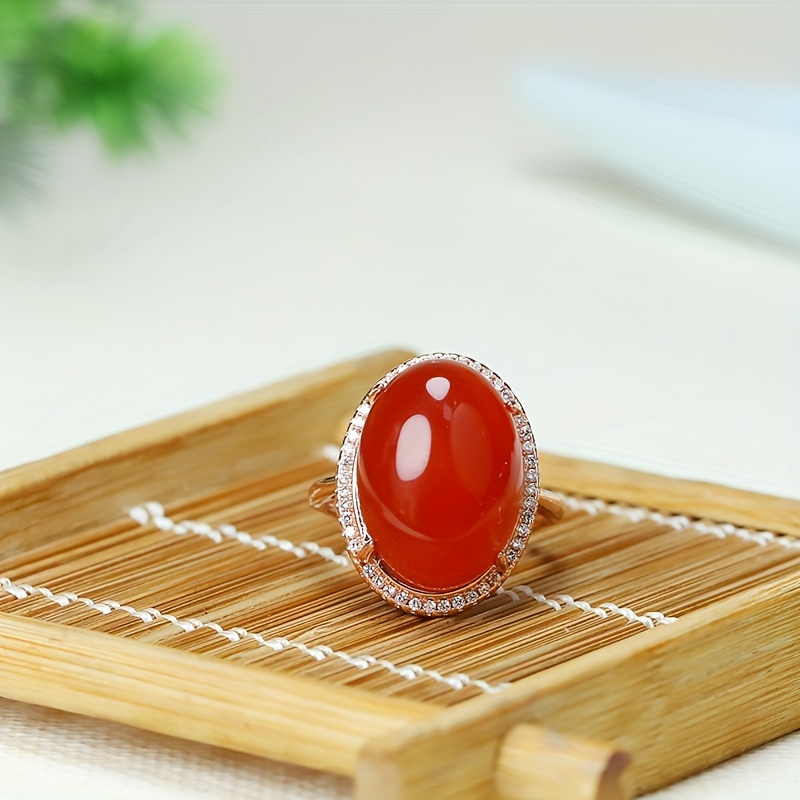 

1pc Natural Red Agate Inlaid Ring Rose Golden Plated Ring Fashion Versatile Ring