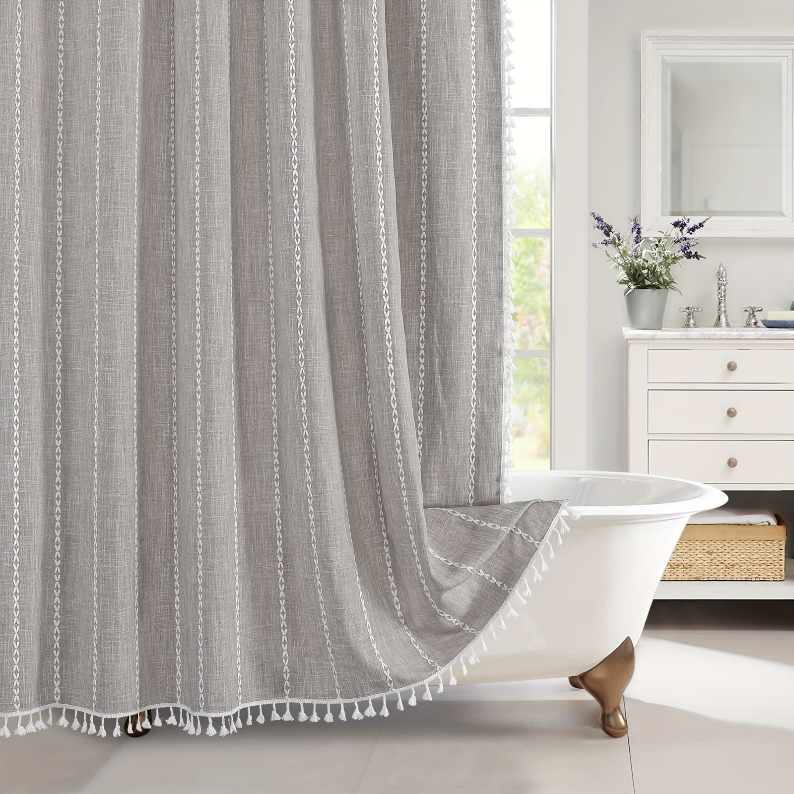 Boho Shower Curtain Modern Cotton Linen Shower Curtain Hooks - Temu