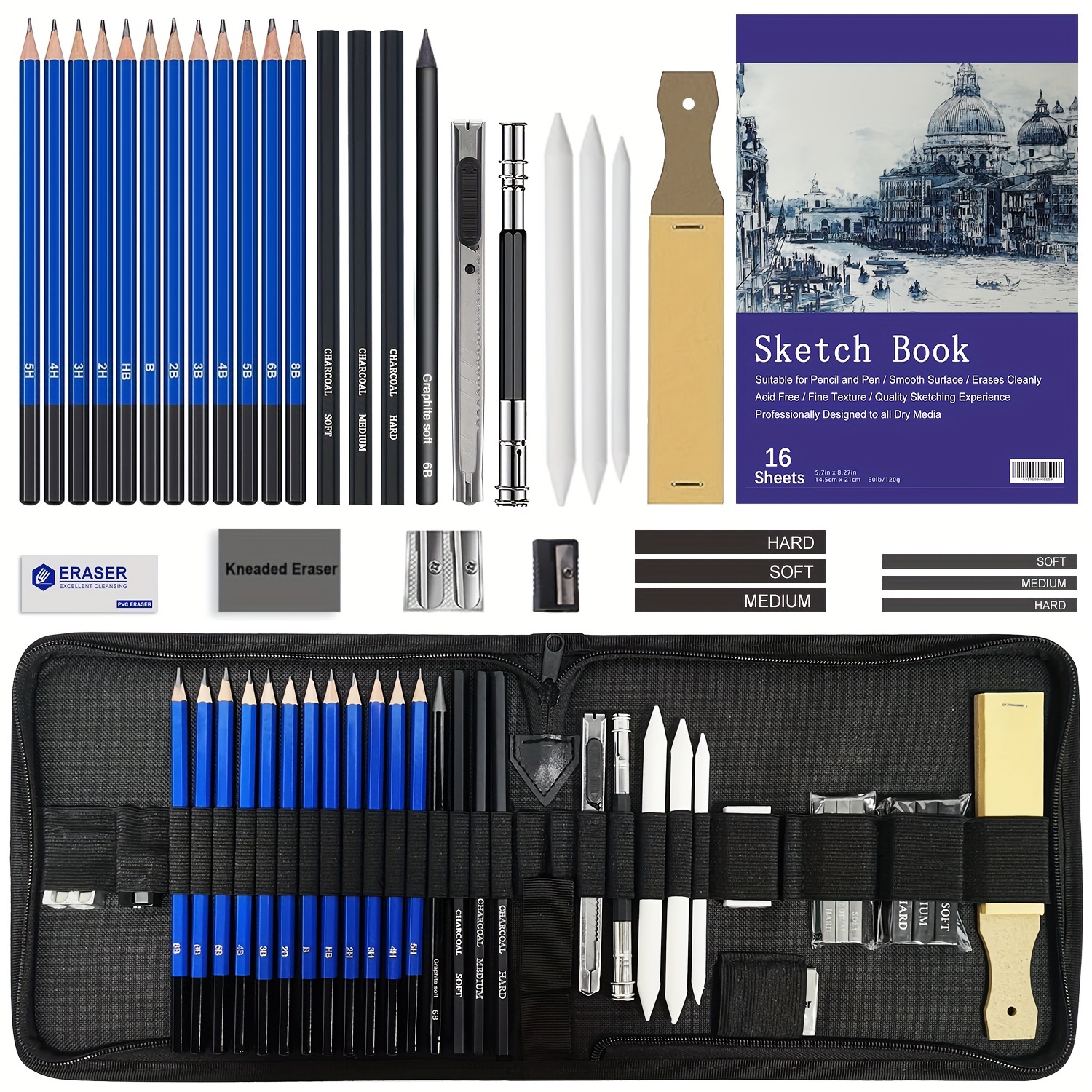 6.27] KALOUR 33 in 1 Sketch Pencil Set Beginner Brush Art Supplies
