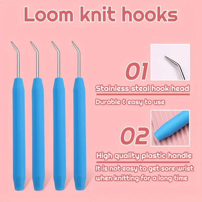 Loom Knit Hook Set Crochet Needle Hook Kit Blue Knitting - Temu